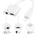 iPhone Dual Port Splitter 3.5mm + Lightning Port Adapter / 2 in 1 iPhone Splitter Headphone, Handsfree Jack + Lightning Charging Port. 