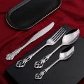 【HOT】 Vintage Western Gold Plated Cutlery Dining Knives Forks Teaspoons Set Golden Luxury Dinnerware Engraving Tableware Utensils Set. 