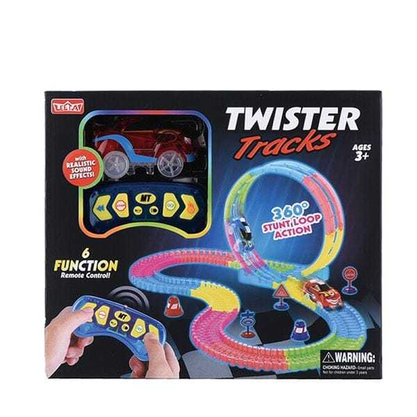 Kids Glow In Dark Flexible Tracks Car Play Set Twister RC Car Track