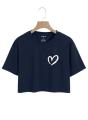 New Graphic Heart Logo Print Crop Top Round Neck Half Sleeves Casual Printed Cotton Crop T Shirt For Girls Women And Ladies. 