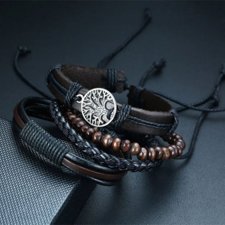 4-Piece%20Men%E2%80%99s%20Leather%20Wrap%20Bracelet%20Set%20%E2%80%93%20Vintage%20Tree%20of%20Life%20&%20Wood%20Beads%20-%20Image%206