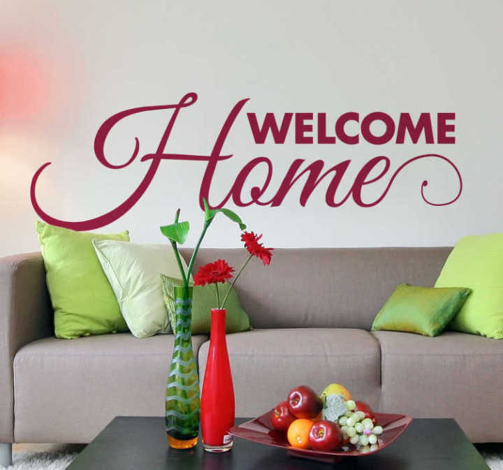 Welcome Home Greetings Quote Designed Wall Sticker For Decor Lovers - Size : 2 X 0.8 Feet- Red Color