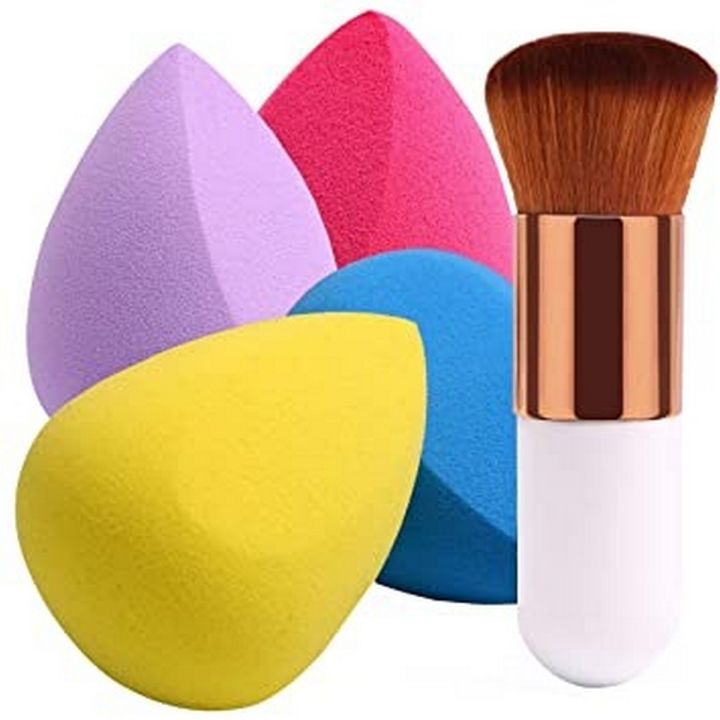 Miss Rose - Pack 2 Makeup Foundation Brush Kabuki With Beauty Blender Sponge Puff