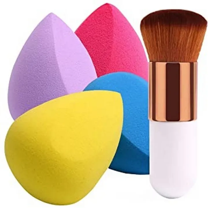 Miss Rose - Pack 2 Makeup Foundation Brush Kabuki With Beauty Blender Sponge Puff