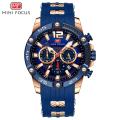 Mini Focus Blue Silicone Belt Blue Dial Chronograph Watch for Men- MF0349G-02. 