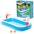 Bestway 54122 Basketball Inflatable Play Swimming Pool 8 Ft For Kids 87 Inch Inflatable Rectangular Large Kids & Family Swimming Pool With Basketball Summer Season Pools Party With Inflatable Vinyl Deep Swimming Pool With Play Basketball Indoor Pool. 