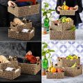 ADO BASICS Premium Jumbo Vietnamese Seagrass Wicker Basket with Stain Resistant Wooden Handles Set of 3. 