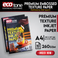 Ecotone Premium Texture Inkjet Paper - Professional Print Quality - A4  Size - 260gsm - 50 Sheets - (Embossed) All inkjet Printers. 
