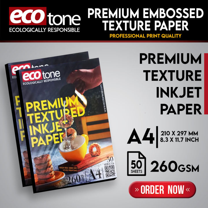 Ecotone Premium Texture Inkjet Paper - Professional Print Quality - A4  Size - 260gsm - 50 Sheets - (Embossed) All inkjet Printers