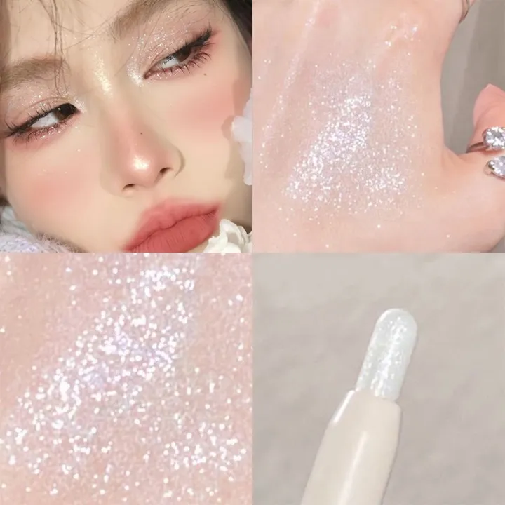 4 Color Eye Shadow Pen Shimmer Eyeshadow Stick Glitter Diamond Shiny Highlight Pen Pearlescent Waterproof Brightener Sleeper Pencil Eye Makeup Cosmetic