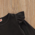 Baby Girl Clothes Set, Solid Color Long Sleeve Crew Neck Ruffle Tops + Elastic Waist A-Line Skirt + Pendant Bag. 