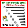 10Pcs Pack 1/4 inch Width, (2 Sotar) Black Hexagonal Nut and Bolt Screw Nut Bolt 10 Different Size Available. 