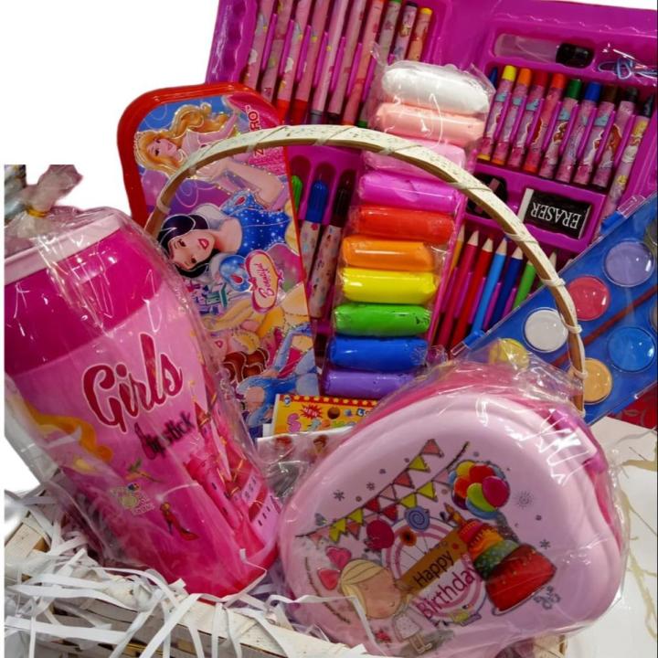 stationery deal  for kids water bottle / lunch box / pencil box / water color / pencil color / markers - play dough complete package