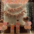 Beautiful theme of Happy Birthday rose gold foil with combo of '30' PCs balloons ( white ,pink and rose gold)'1'fairy light and 2 rose gold heart  for Birthday Decorations. 