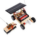 Wireless RC Vehicle Model Creative Model Toy Wooden Assembly Solar Remote Control Car for School. 