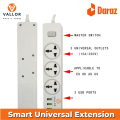 VALLOR™ Smart Universal Premium Portable Extension Board 3 Power Socket + Usb Ports Plug For Electronics Mobile Charging With 1.8 Meter Heavy Duty Copper Wire - White. 