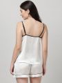 White Shoulder Straps Cami & Shorts Nightsuit For Women. AF-037WHT. 
