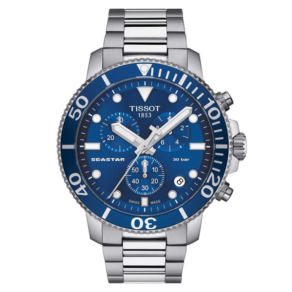 Tissot Seastar Silver Stainless Steel Blue Dial Chronograph Quartz Watch  for Gents