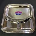 4 Compartments Stainless Steel Plate with Lid, Stainless Steel Rectangular Thali Plate, 4 compartment Thali, Divided Dinner Plate, 4 Compartment Serving Tray, Nuts Tray. 