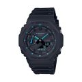 Casio G Shock Carbon Core Guard Black Neon Accent Series Analog-Digital World Time Black Resin Band Watch-GA-2100-1A2DR. 