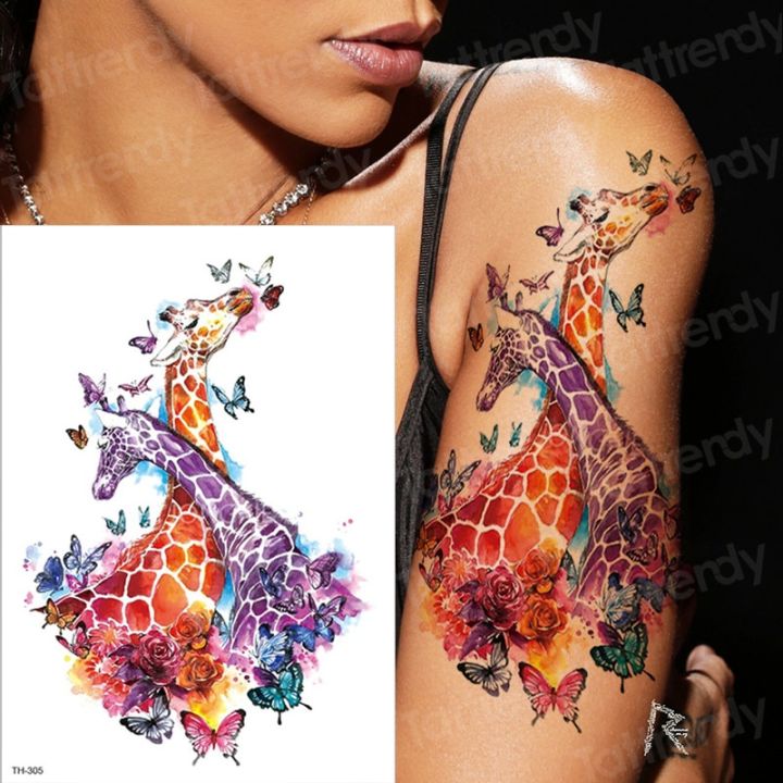 【Good-Love Store】tattoo sleeve sticker watercolor animals tattoos giraffe wolf tiger tatoo color tattoo for girls body