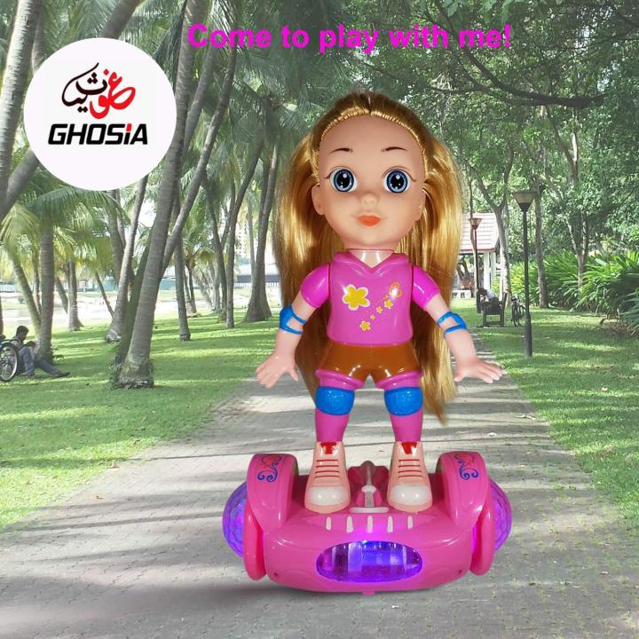 Battery Operated Girls Hover Balanced Car Doll For Kids Rolling, Rotating, Music and Beautiful Flashing Lights