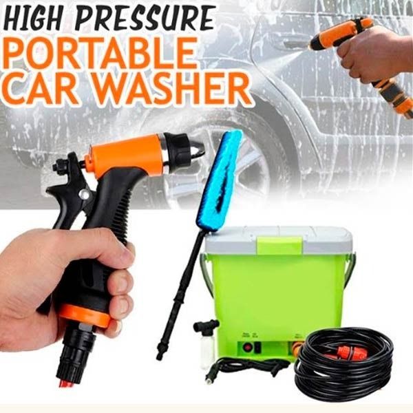 US Portable High Pressure Car Washer Highest Quality ABS Plastic material Large Tank Capacity of 16 Liters 12 V Car Cigarette Lighter Connector 40 Watts motor powered diaphragm pump With speed and spray regulator