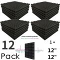 12 Pack Pyramid Shape Soundproof Foam Sound Proof Padding Treatment Panel for Echo Bass Insulation -Black. 