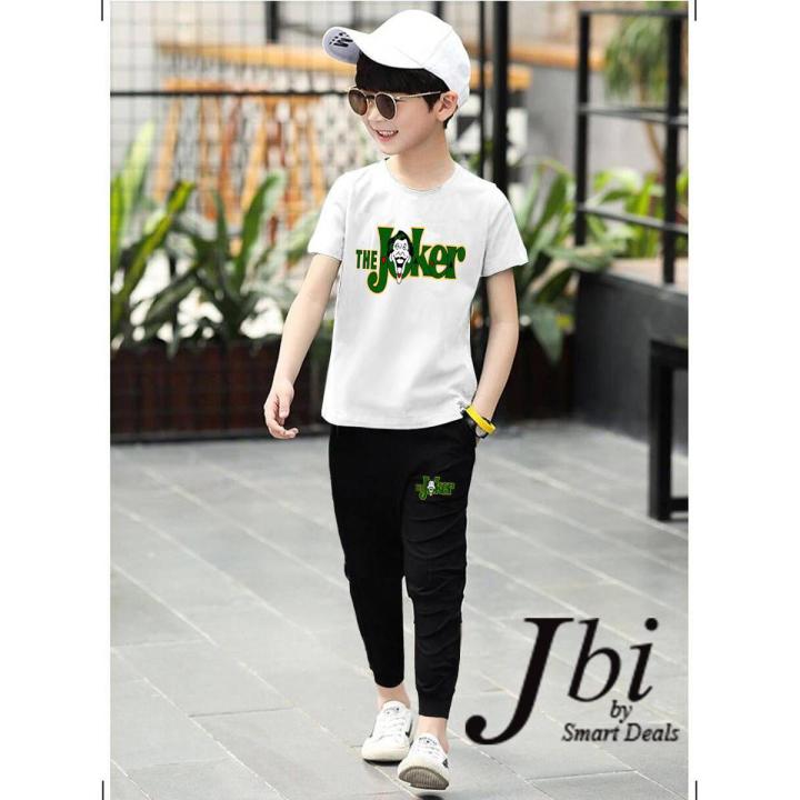 Summer Kids The Joker Printed Tracksuit Half Sleeves Round Neck T shirt With Trouser Tracksuit for Kids