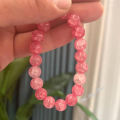 Fashion Pink Crystal Quartz Natural Stone Bracelet Elastic Reiki Healing Energy Strand Bangles Jewelry Beads Lovers Woman Gift. 