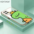 Hontinga for OPPO A54/A54 2021 Back Cover（Free Lanyard）Luxury 6D Plating Cute Crown Dinosaur Side Pattern Case Soft Silicone Square Mobile Cover. 