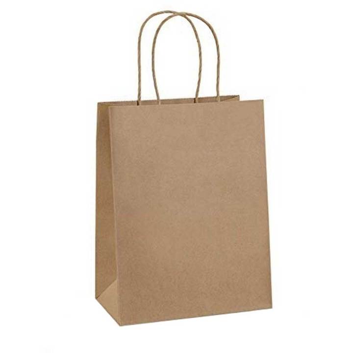 Pack of 10 Paper Bags 8 X 11 X 3 Gift Bags, Party Bags, Shopping Bags, Kraft Bags, Retail Bags, Merchandise Bags, Brown Paper Bags with Handles Bulk 110Grams