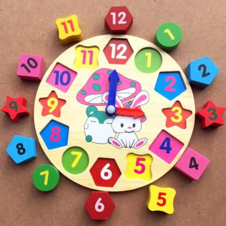 Wooden Toy Colorful Clock Toy Digital Geometry Cognitive Matching Clock Toy Baby Kids Early Educational Toy