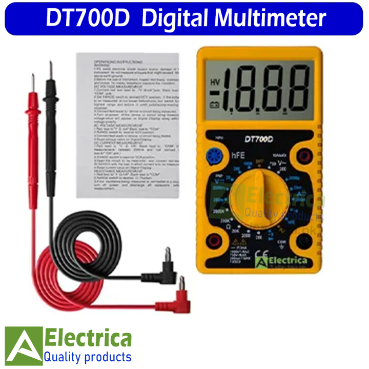 DT700D Large LCD Display Digital Multimeter (Test Leads & Battery included) by electrica