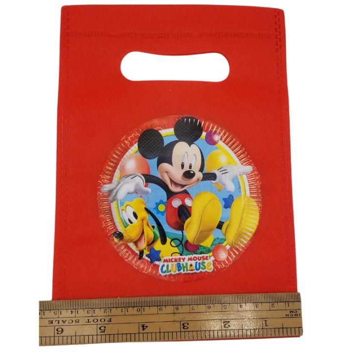 MICKEY MOUSE THEME GOODY BAGS - PACK OF 10 GOODY BAGS - MICKEY MOUSE FABRIC MATERIAL GOODY BAGS
