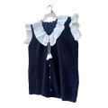 Stylish & Trendy Navy Blue Color Handmade Woolen Cardigan for Women / Navy Blue Sweater for Girls / V-Neck Sleeveless Sweater for Women / Front Open Cardigan for Ladies. 