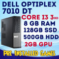 DELL OPTIPLEX 7010 , CORE I3 3rd , 8GB DDR3 RAM, 128GB SSD, 500GB HDD, 2GB GRAPHIC CARD. 