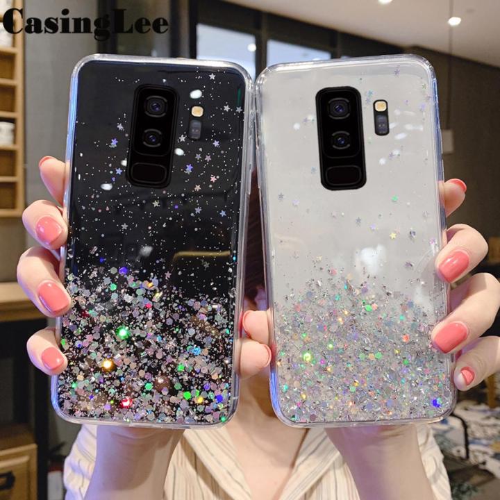 Casinglee For Samsung Galaxy S9 case Full Stars Moon Glitter Bling Sequins Cases for Samsung S9 Phone Cover Starry Sky Transparent Soft Back Cover