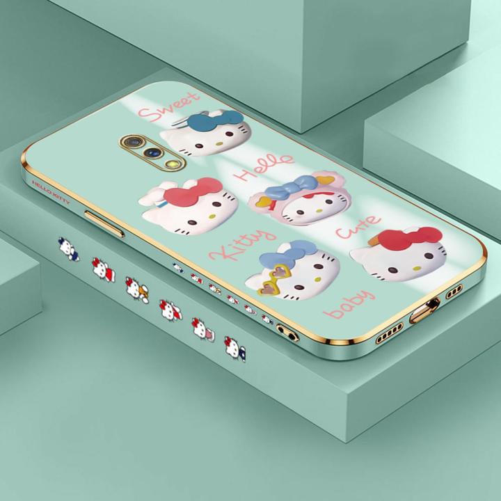 Realme X Cute Cartoon Hello Kitty For Girls Square Edge Pattern Casing Plated Phone Shell Luxury Plating Soft Phone Case
