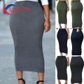 Lady Winter Skirt Solid Color Mid-calf Length Sheath Skirt. 