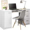 Modern Office Desk with Storage Drawers , Study Desk for Home Office, Simple Style PC Table with 3 Drawers, 1 Door and 1 Storage Shelf (White/Black). 