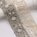 1 yards 40mm Ethnic Beaded Embroidery Organza Ribbon for Diy Headwear Accessories Clothing Dress Pearl Lace Decoration. 