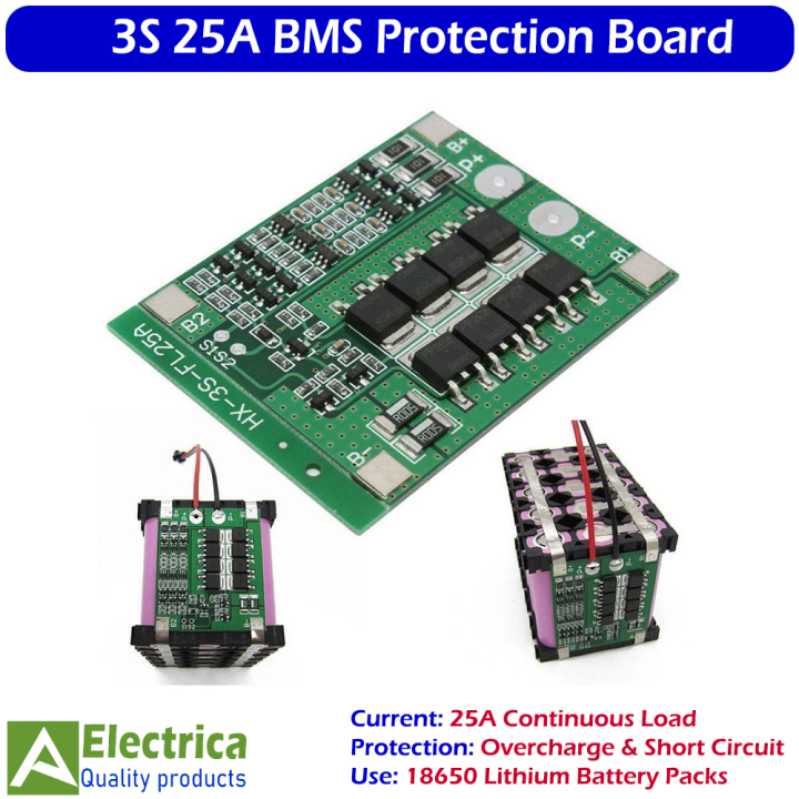 3S 25A BMS Battery Management System Module for 18650 Lithium Battery Pack with Overcharge, Overdischarge & Short Circuit Protection Board by Electrica