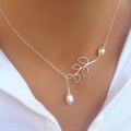 Minimalist Round Stick Pendant Necklace for Women Pearl Clavicle Necklace Leaves Long Chain Fashion Jewelry Statement Girl Gift. 
