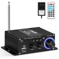 Moukey Portable Home Audio Amplifier, Mini Stereo Amplifier Bluetooth AMP - 2 Channel Wireless Audio Receiver, 50W Peak Power with AUX, USB, FM for Desktops Car Ceiling Wall Small Bedrooms Power Speakers - Remote Control (MAMP2) uk import a1592. 