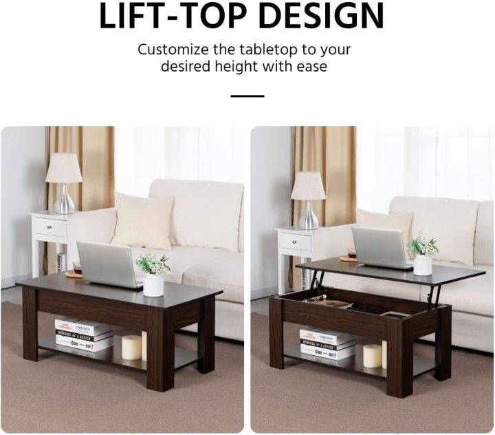 Creative Home Collection Lift Top Coffee Table with Hidden Compartment and Storage Shelf, Rising Tabletop Dining Table for Living Room Reception in Ready to Assemble Form