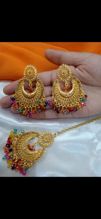 New%20%20Collection%20Golden%20Earrings%20For%20Women%20Hanging%20Circle%20Style%20Ear%20Ring%20With%20tika%20For%20Beautyfull%20girls.%20-%20Image%202