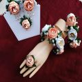 Bridal jewellery set, Bridal jewellery set Mehndi, mayon flower jewelry , Mehndi accessories, Mehndi Jewellery set for girls for Bridal.2 gajras+pair of earrings+1 tikka+1 ring. 
