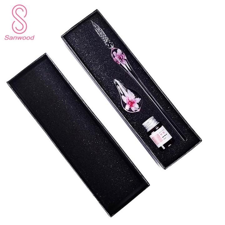 Glass Dip Pen Faux Crystal Ink Signature Inside Flower for Writing Art Decor Gift