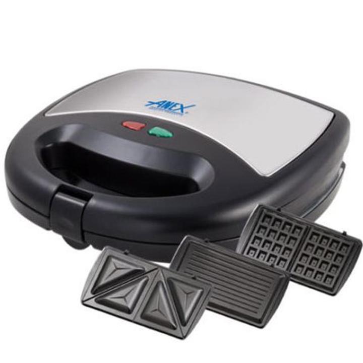 Anex AG-1039 C Sandwich Maker 3 in 1 Sandwich maker delicious hot sandwiches crispy waffle BarBQ grill Black & Silver 750 Watts 2 Years Brand Warranty